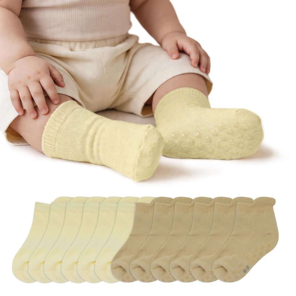 Yalion 12 Paar Stoppersocken Kinder ABS Antirutschsocken, Baumwolle Rutschfeste Socken für Kleinkinder Jungen Mädchen, Krabbelsocken Baby 2-3 Jahre