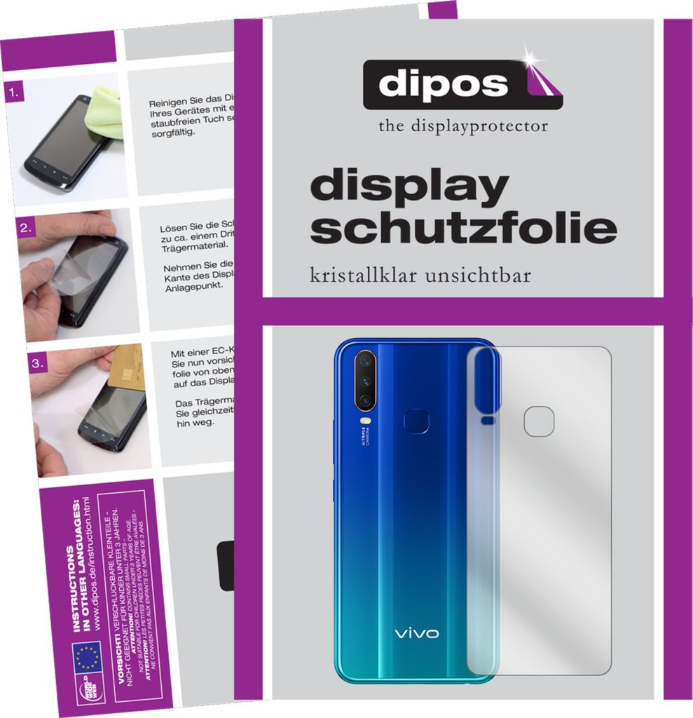 5x Schutzfolie für Vivo Y11 (2019) Rückseite klar Displayschutzfolie Folie Display Schutz dipos