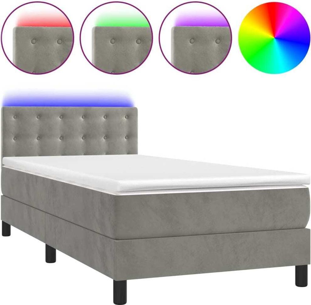 vidaXL Boxspringbett mit Matratze & LED Hellgrau 100x200 cm Samt