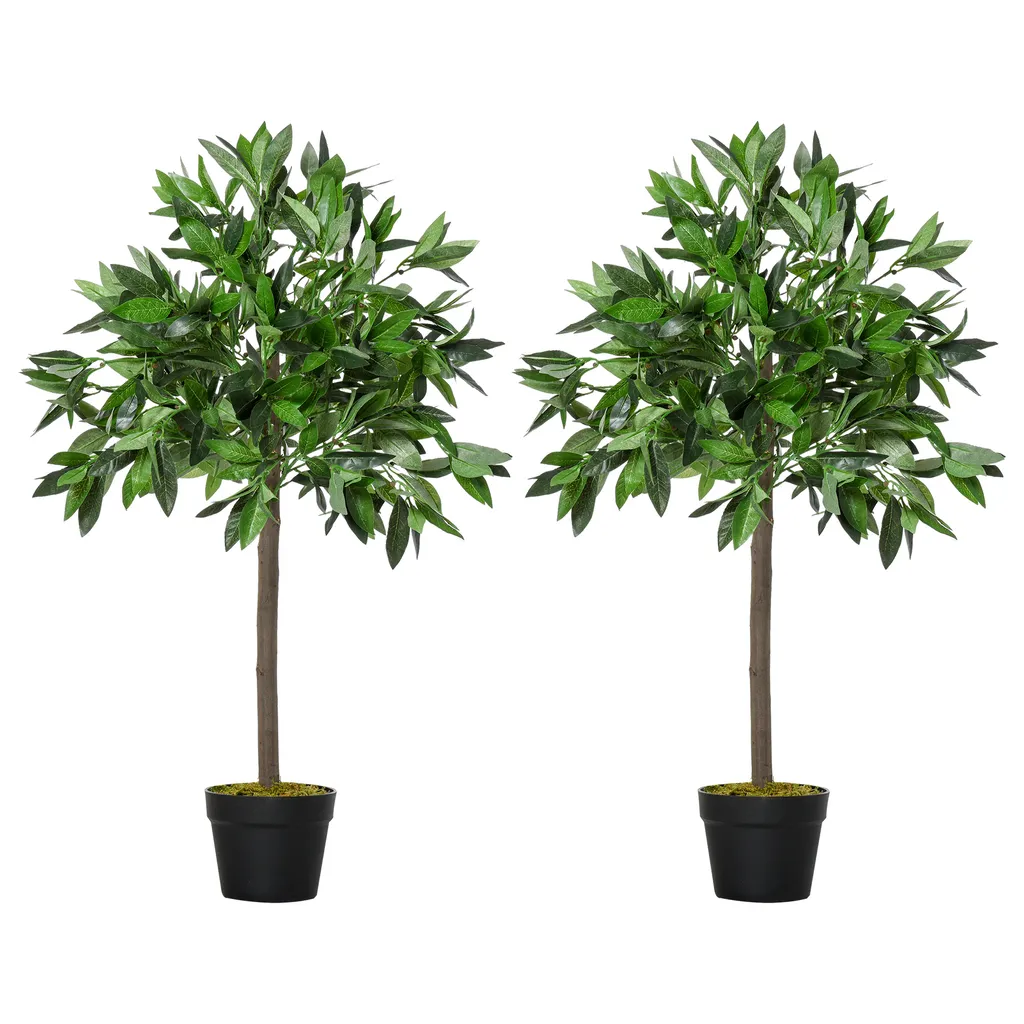 Paire d'Arbustes Artificiels Laurier 90cm - Plante Verte Déco en Pot