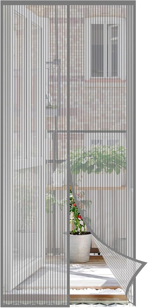 Sekey Fliegengitter Tür Magnet Balkontür, Insektenschutz tür 100x210cm, Katzensicher, Langlebig, Geruchsfrei und Ungiftig, Grau