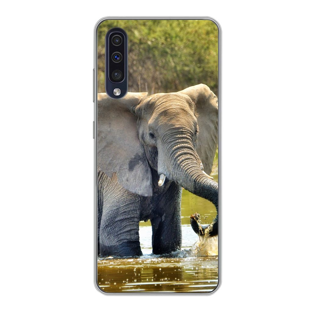 MuchoWow Handyhülle Schutzhülle Hülle für Samsung Galaxy A30s Elefant - Wasser - Tiere - Natur Silikon Softcase Handy Hülle - Karteninhaber