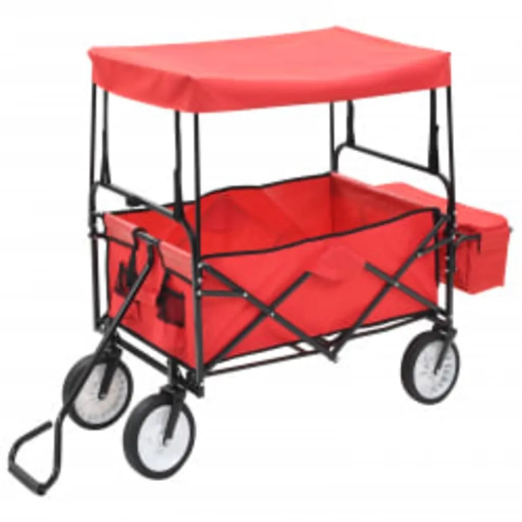 Chariot à main pliable toit solaire acier rouge structure renforcée - 3