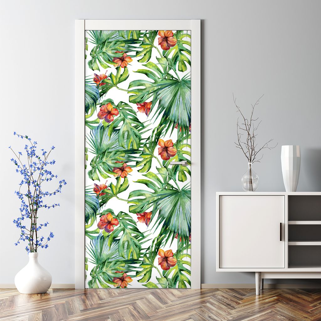Dekorative Aufkleber Türtapete selbstklebend Tattoo Klebefolie Hawaii Pflanzen 77 x 200 cm