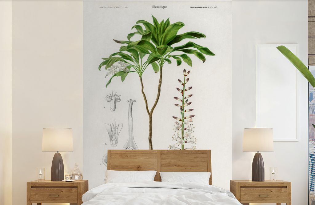 MuchoWow Fototapete für Wohnzimmer oder Schlafzimmer Wandtapete Vinyl Motivtapete Pflanze - Jahrgang - Botanica - 140x220 cm - Fototapeten