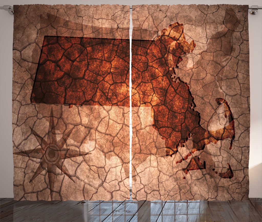 ABAKUHAUS Massachusetts Rustikaler Gardine, State Map USA Theme, Wohnzimmer Universalband Gardinen mit Schlaufen und Haken, 280 x 225 cm, Rust und ...
