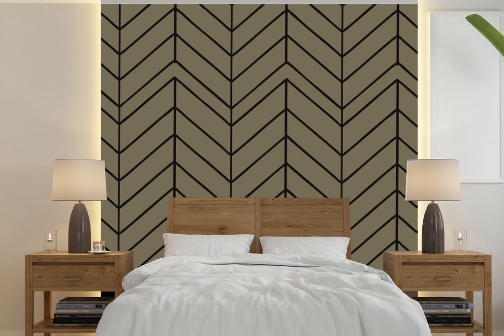 MuchoWow Fototapete für Wohnzimmer oder Schlafzimmer Wandtapete Vinyl Motivtapete Muster - Luxus - Schwarz - Grün - 260x260 cm - Papiertapeten