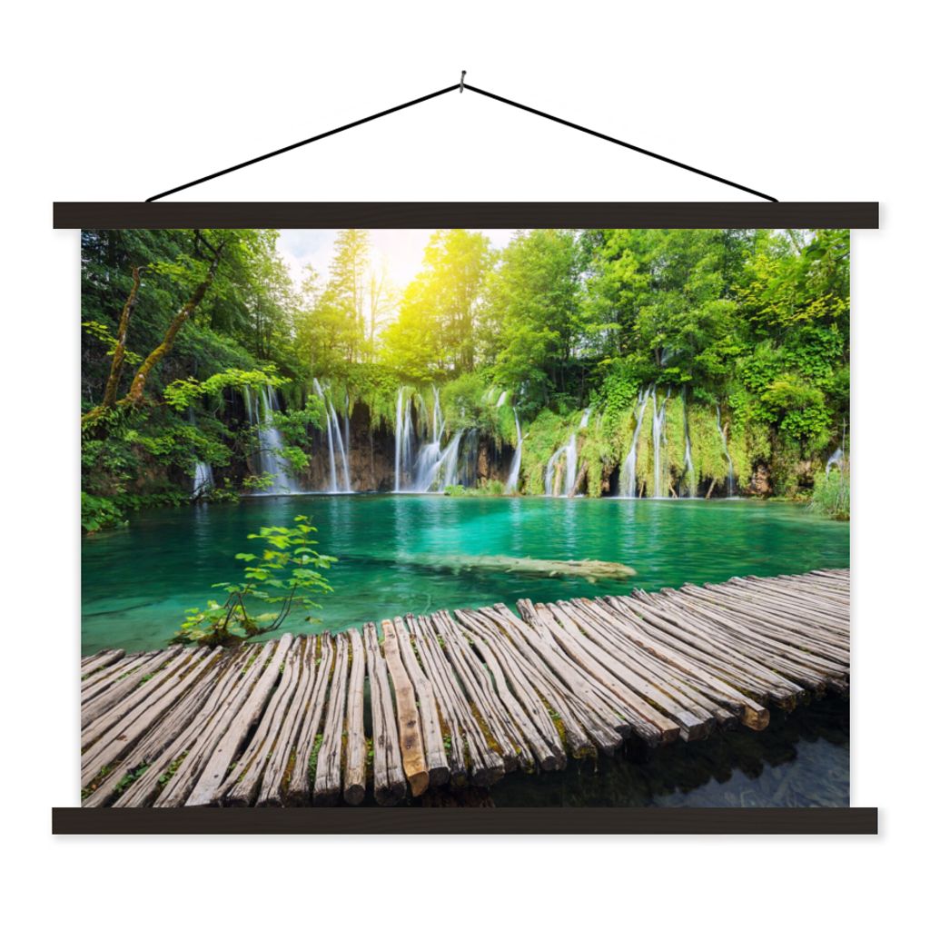 MuchoWow Textilposter Brücke - Wasserfall - Natur 40x30 cm mit schwarzem Rahmen - Dekorationen