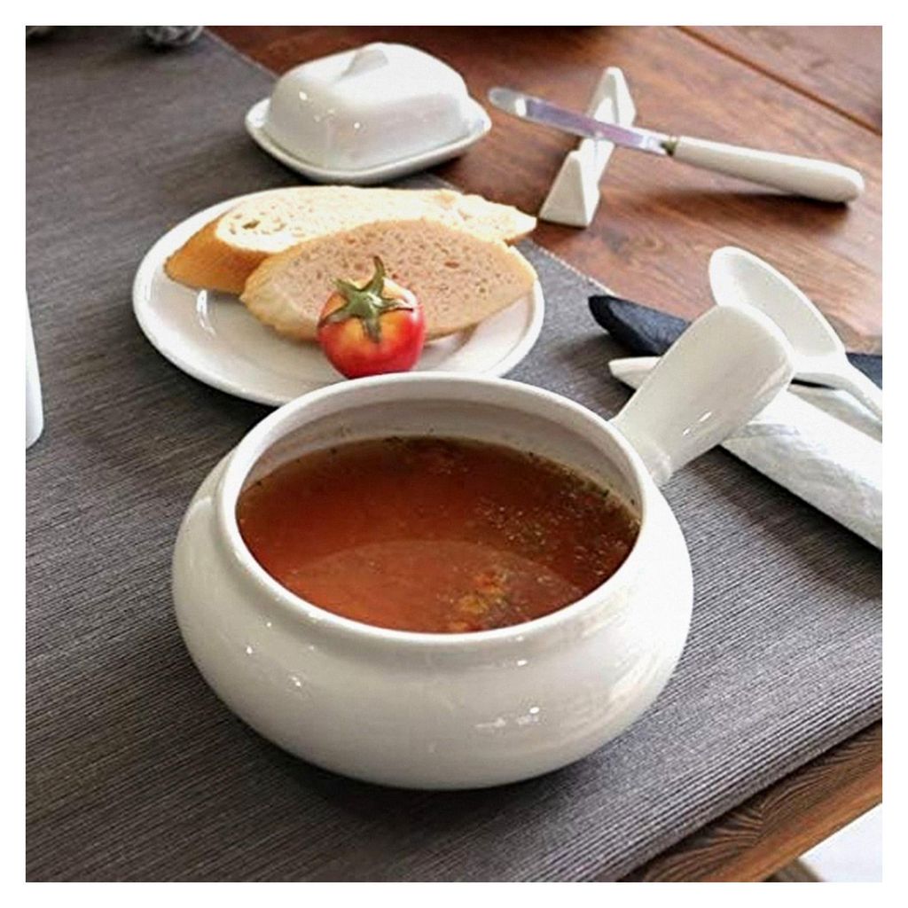Porzellan Suppentasse Tessin mit Henkel 0,65 l, Weiß, 22,0 x 15,0 x 8,0 cm, 4 Stück