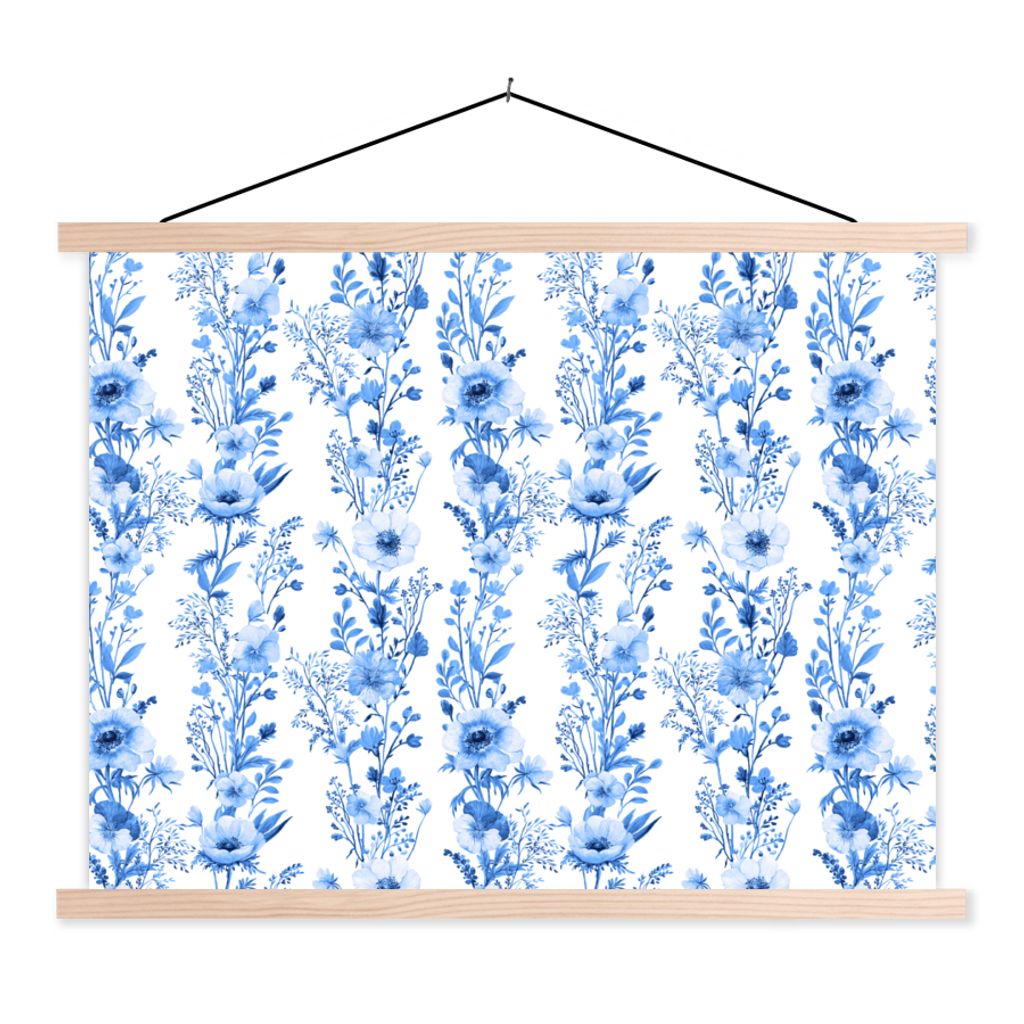 MuchoWow Textilposter Blumen - Anemone - Blau - Muster 40x30 cm mit holzfarbenen Rahmen - Bilder