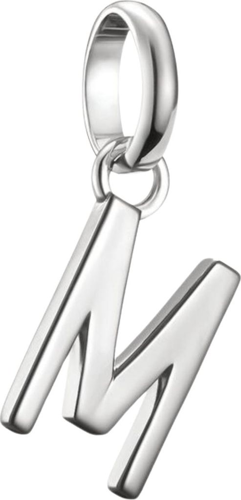 A silver letter 'M' charm pendant.
