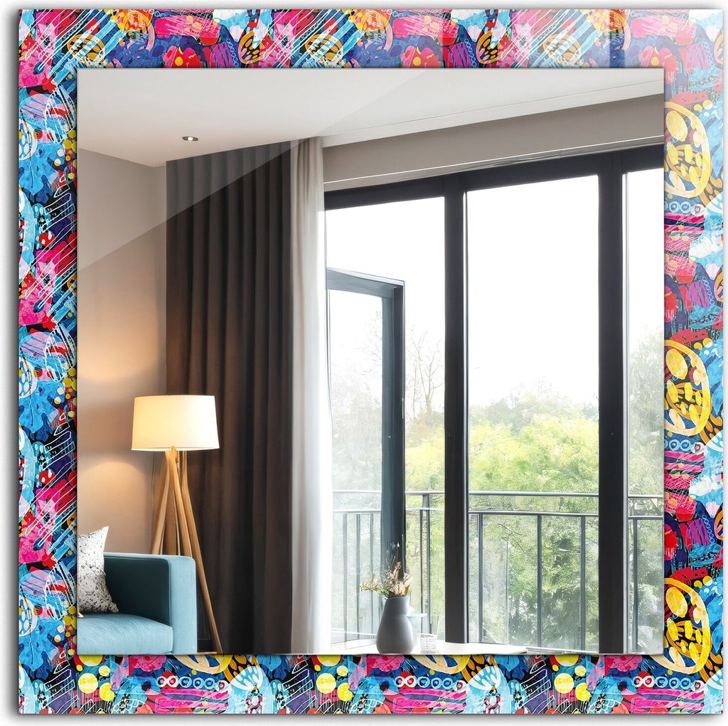 Bedruckter Spiegel - Wandspiegel - Dekorativer - Modern - 60x60 cm - Buntes Abstraktes Muster