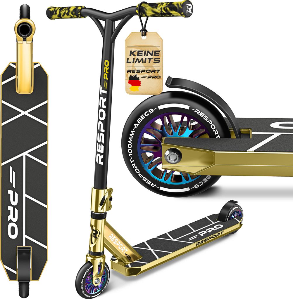 RE:SPORT Stunt Scooter REVO PRO für Kinder & Erwachsene mit Ständer | Profi Stuntroller 110mm PolyurethanWheels & Y-Bar | Stuntscooter Kickscoo...