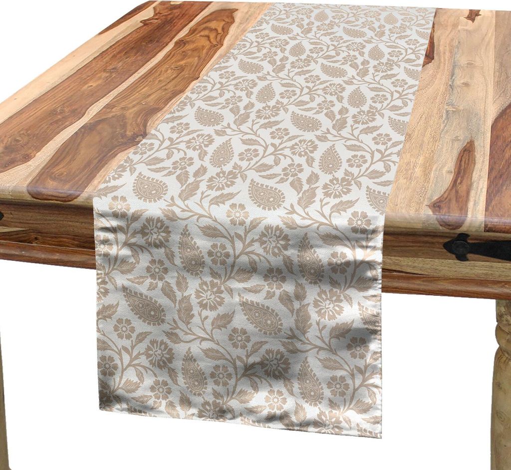 ABAKUHAUS orientalisch Tischläufer, Paisley-Motive des Mittlere Ostens mit einfarbigen Blumen und Blätter-antikem Muster, 40 x 225 cm, Weiß Beige