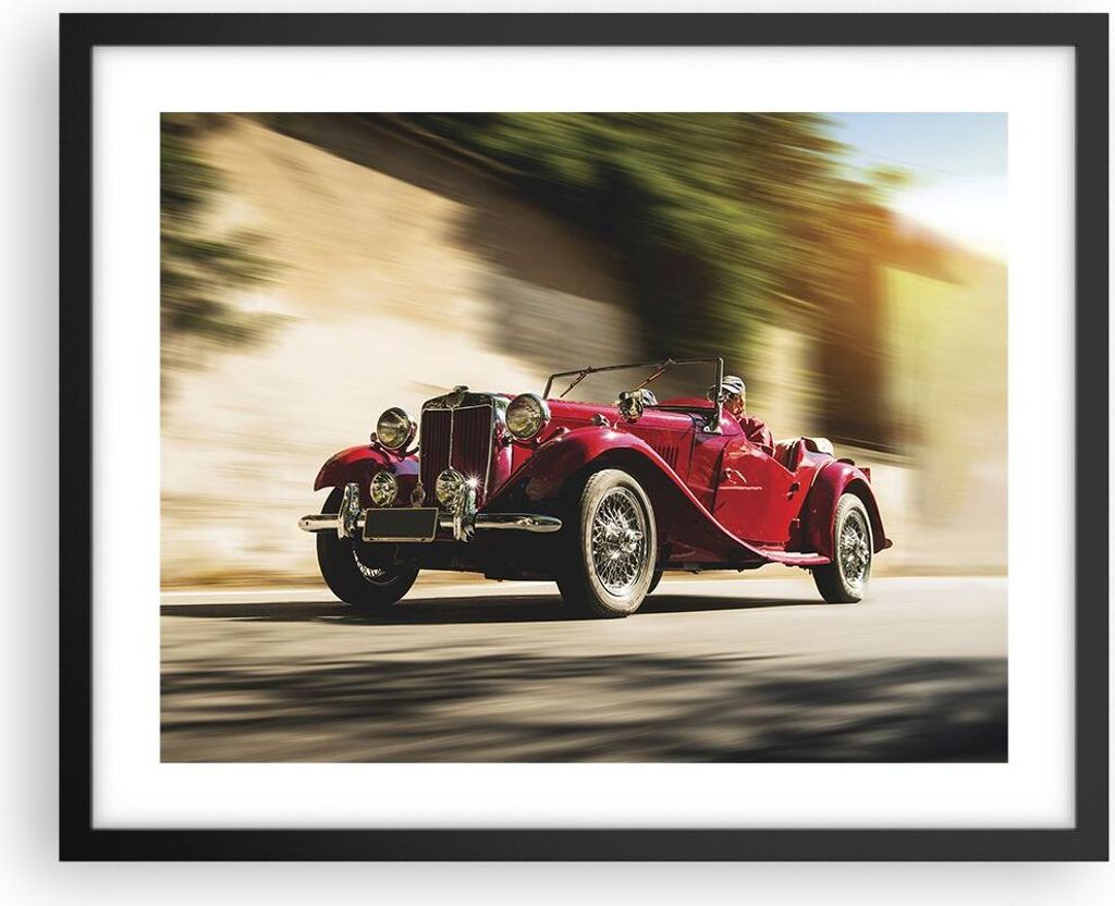 Gerahmtes Poster - Schwarzer Rahmen - Mg Rot Auto - 50x40 cm - Wand Bild - Wanddeko - Wandbilder - Kunstposter - Wandposter - Bilderrahmen - Bilder...