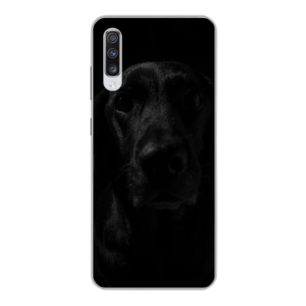MuchoWow Handyhülle Schutzhülle Hülle für Samsung Galaxy A70 Hund - Haustier - Schwarz Silikon Softcase Handy Hülle - Schutzhaube