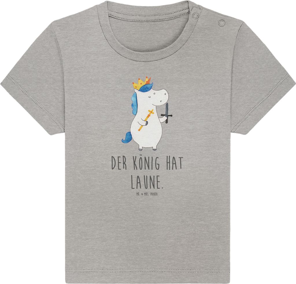 Mr. & Mrs. Panda Organic Baby Shirt Einhorn König mit Schwert 6. - 12. Monat - Heather Grey - Geschenk, Einhörner, Unicorn, Mittelalter, Ritter, ...