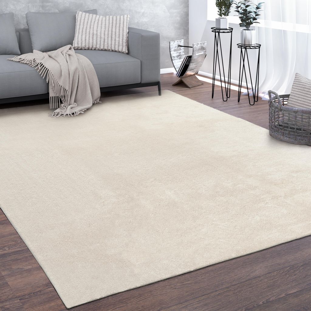 Waschbarer Teppich Wohnzimmer Kurzflor Einfarbiger Moderner Produktbild 