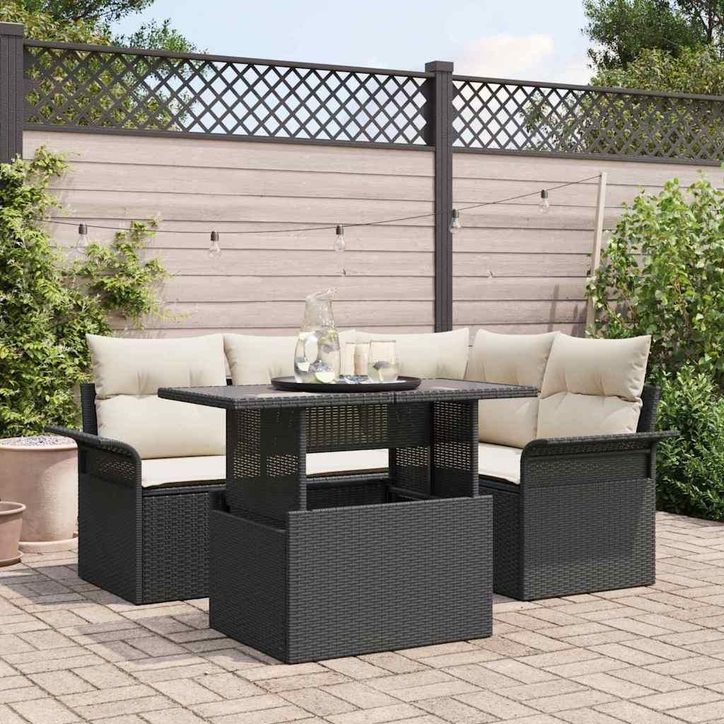 Maison Exclusive - Garten-Sofa-Set mit Kissen 5 pcs Schwarz Poly Rattan