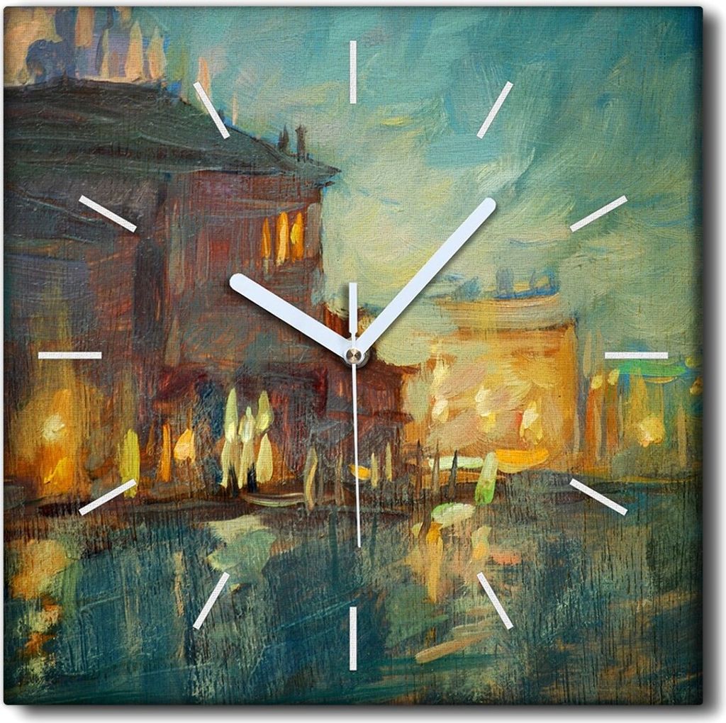 Coloray Uhr auf Leinwand 30x30 cm Wand Uhr Dekoration Wohnzimmer Segeltuch weiße Zeiger -Nacht Venedig Landschaft.
