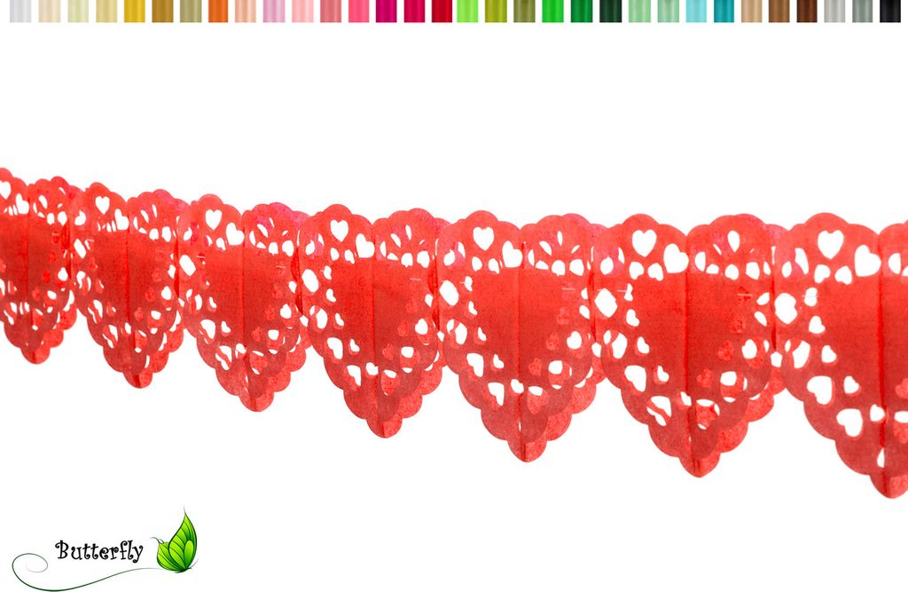4 Meter Papiergirlande Herzen, Farbauswahl:rot 250