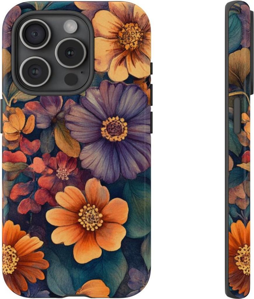 Lebhaftes Aquarell-Blumenmuster – Hülle Kompatibel mit iPhone 15 Pro