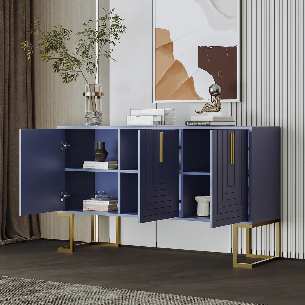 Meuble Buffet 138cm Bleu : Rangez Tout Facilement avec ce Sideboard Chic - 2