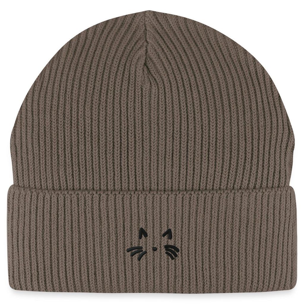 Spreadshirt Katzen Gesicht Fisherman Beanie Bio Mütze, One size, Dunkelbraun