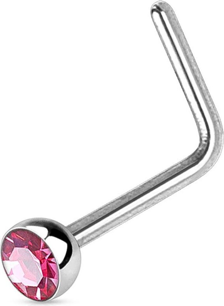 Autiga Nasenpiercing Stecker Nasenstecker Stift Nasen Piercing gebogen L-Form Zirkonia Kristall silber-rosa 0,8 mm