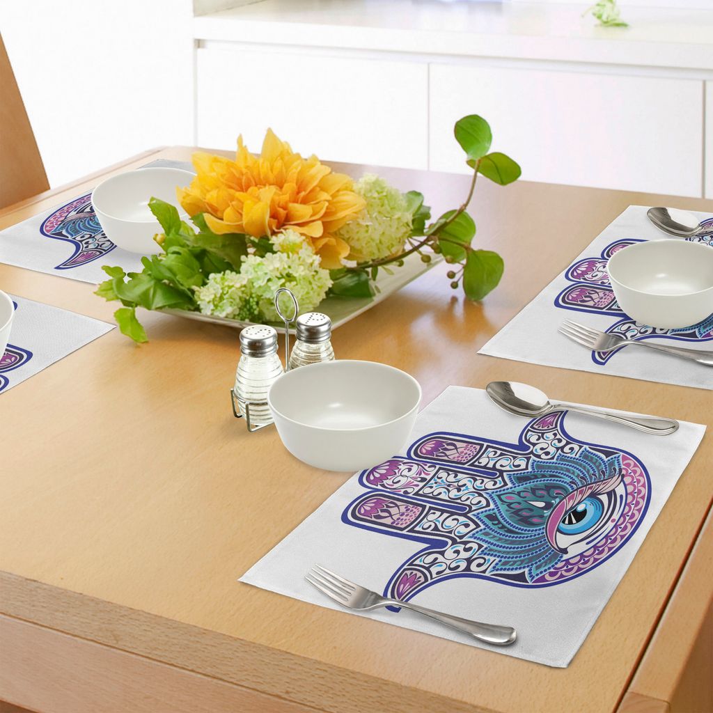 ABAKUHAUS Hamsa Platzmatten, Osmane Paisleys wirbelt und Handmotiv mit religiöser Bedeutung orientalischer Mystizismus, Tiscjdeco aus Farbfesten S...