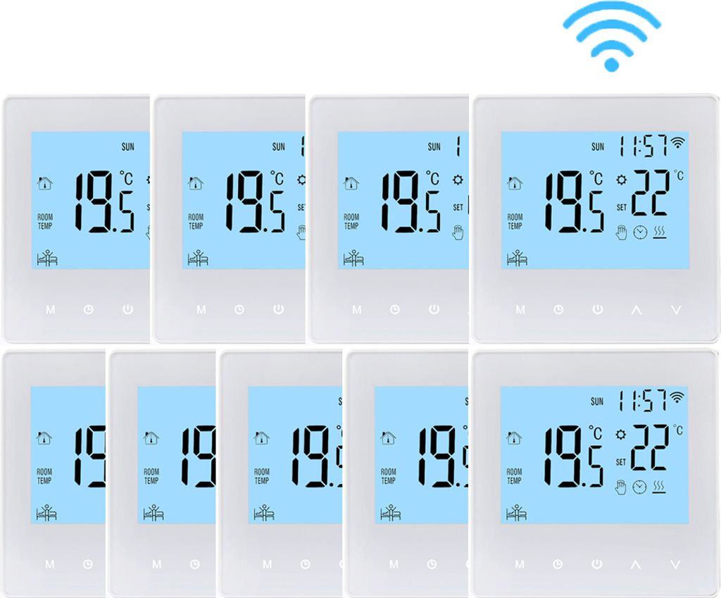 9X WiFi Smart Thermostat 3A Raumthermostat Wasserheizungsgeräte Fußbodenheizung, LCD-Display, APP-Steuerung, Manueller/automatischer Modus