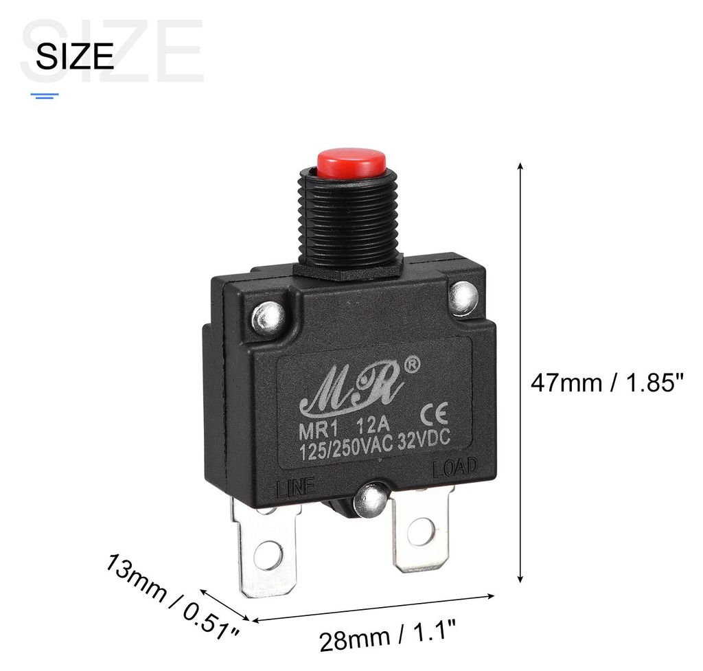 5 Stš¹ck Leitungsschutzschalter 12A, Manuelle Rš¹ckstellung Thermoschalter 125/250V AC,32V DC Schutzschalter š¹berstromschutz mit Wasserdicht...