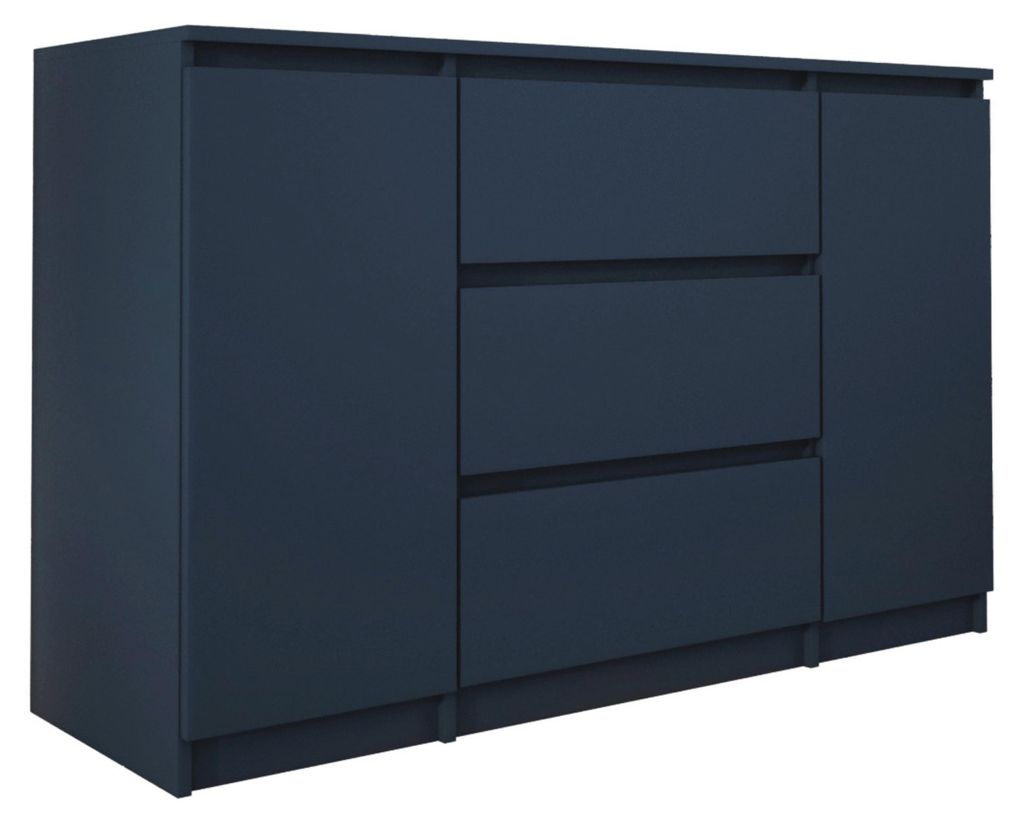Comodino con 2 ante e 3 cassetti, colore blu navy, Immagine del prodotto 