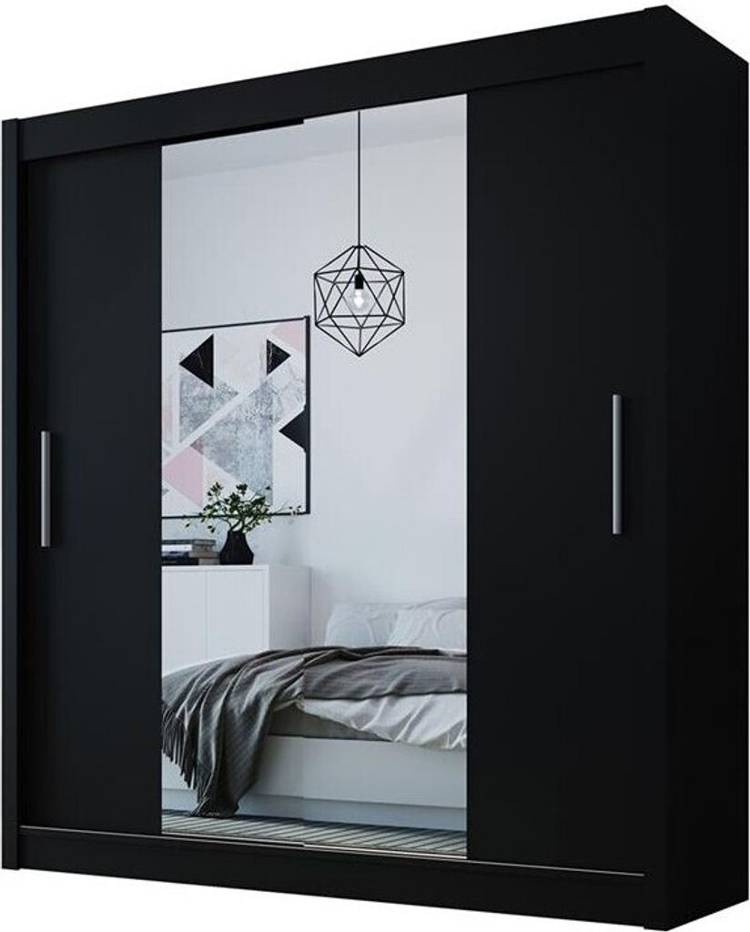 Easy4You D2 180 cm Schwarz Schiebetüren Kleiderschrank Produktbild 