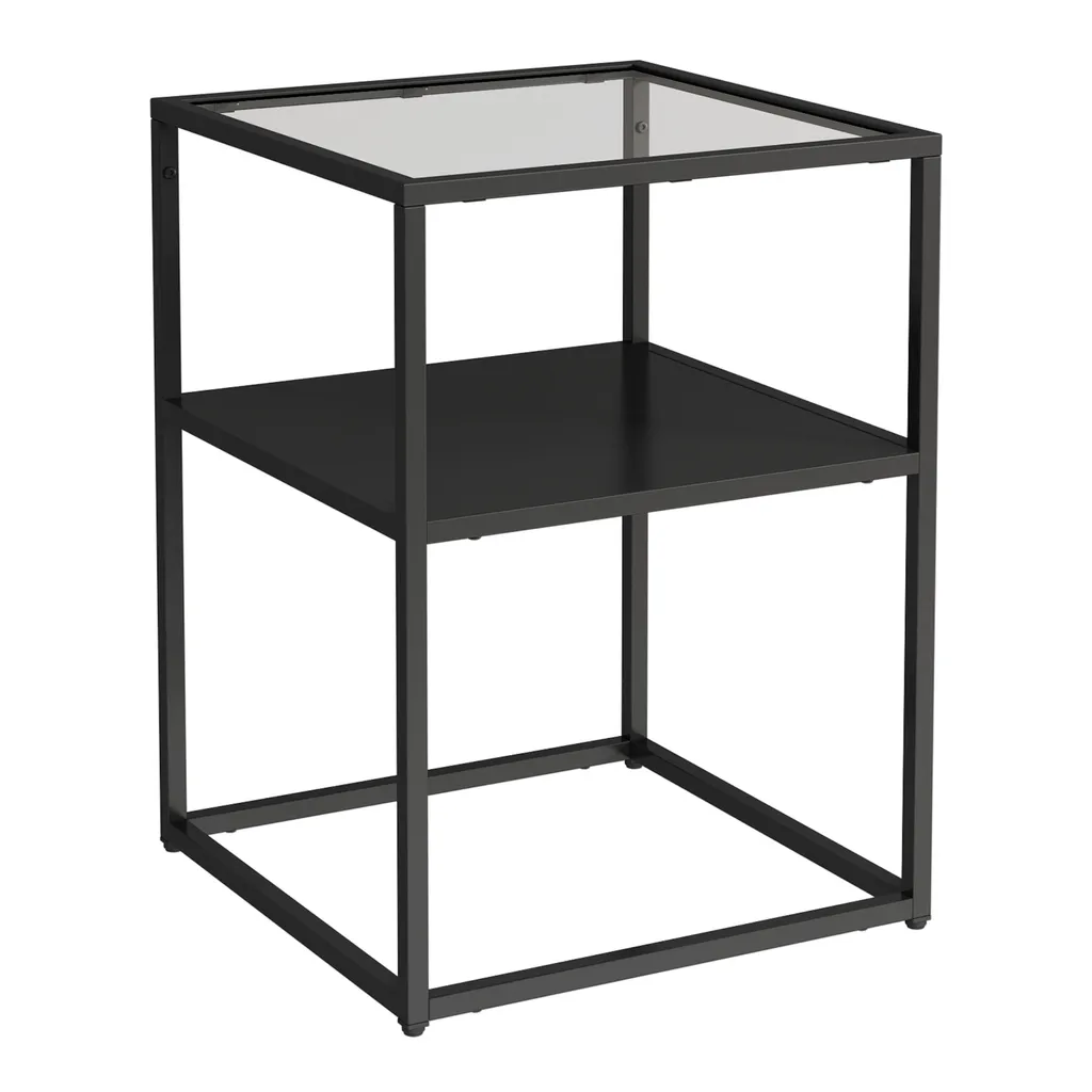 Bout de canapé Solund noir mat, petite table de salon verre et métal