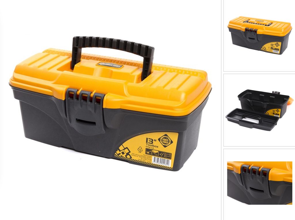 FORTE Tools Toolbox in 16,5x13,6x32 cm, Werkzeugkoffer, Koffer mit Metall-Laschen und internen Organizer, herausnehmbar, abschließbar ( 0000511445...