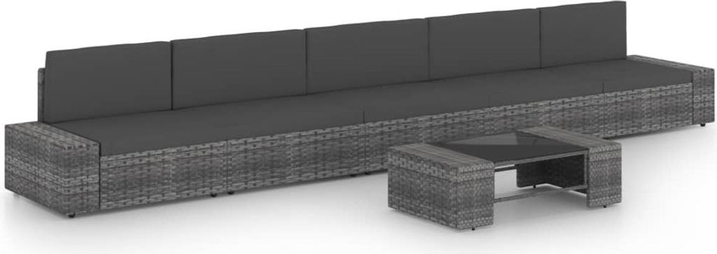 6-tlg. Garten-Lounge-Set mit Kissen Grau Poly Rattan