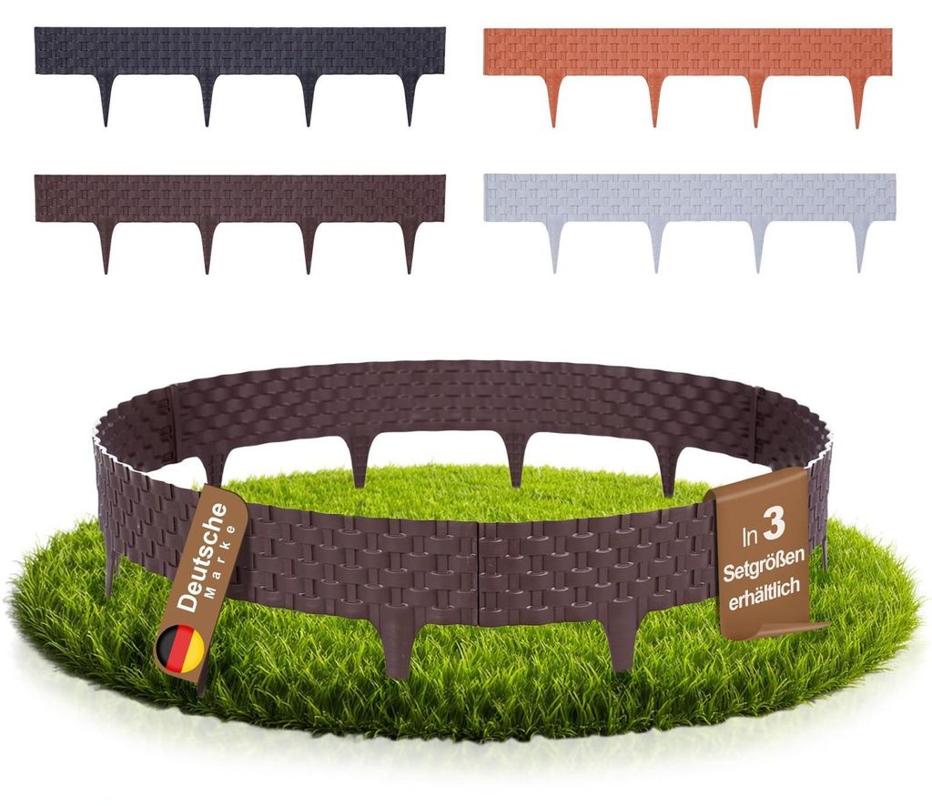 BOOGARDI Beeteinfassung Rattan-Optik · 16m Rasenkante Kunststoff Braun · Beetbegrenzung in 4 Farben Palisade Beetumrandung für Beet & Garten
