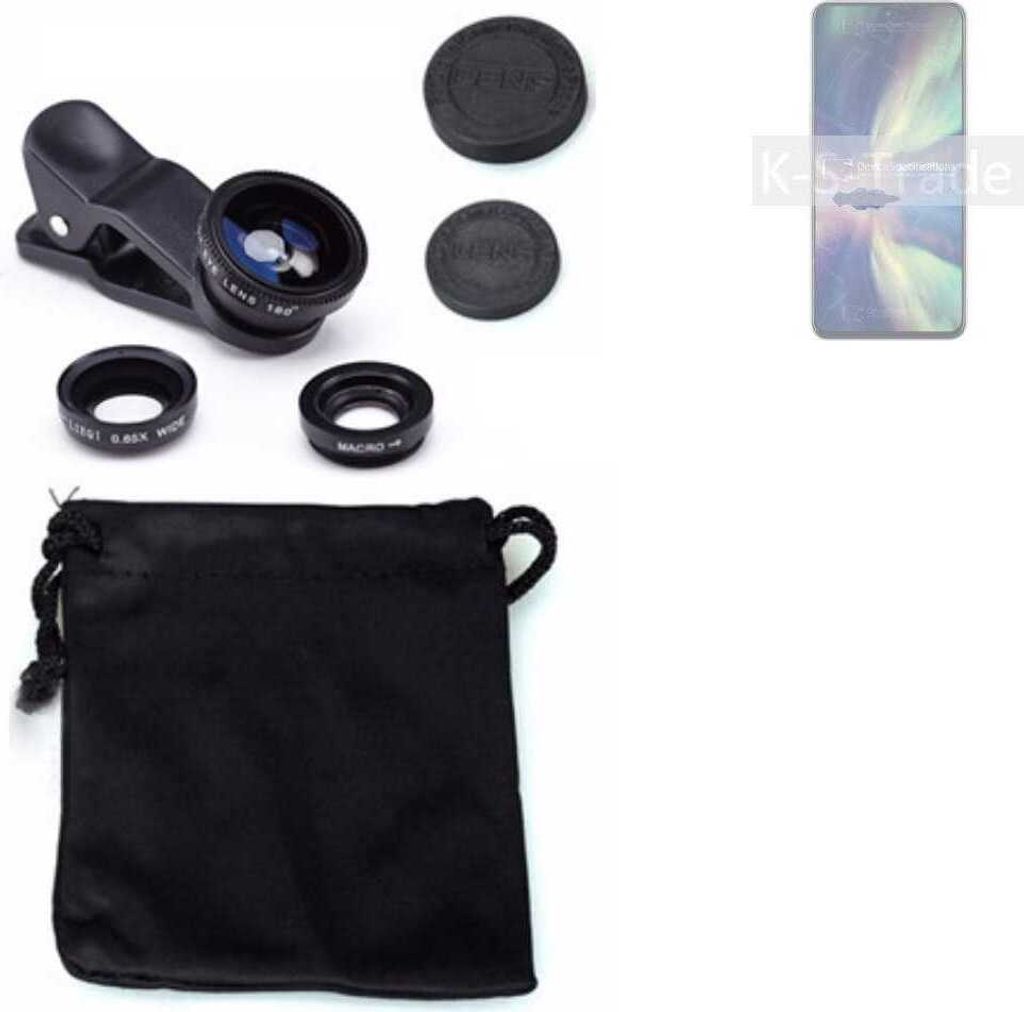 K-S-Trade Smartphone Kamera Linsen Set Kompatibel mit ZTE Blade V40s 3in1 Clip-On Kamera Adapter Macro Weitwinkel FishEye Fischauge Objektiv Linse