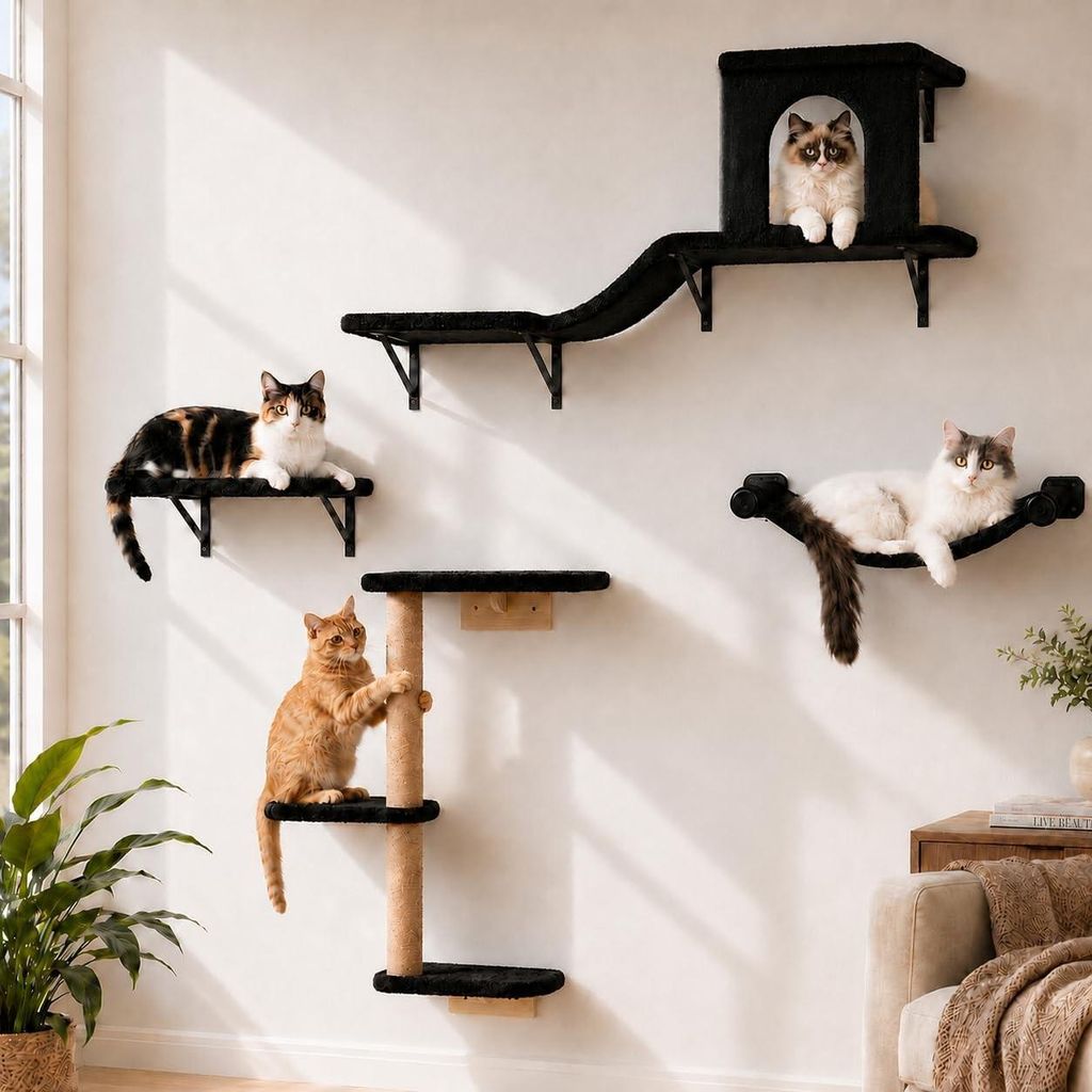 Omgoods - Katten Wandplanken Set - 4 in 1 Klimelementen Productafbeelding 