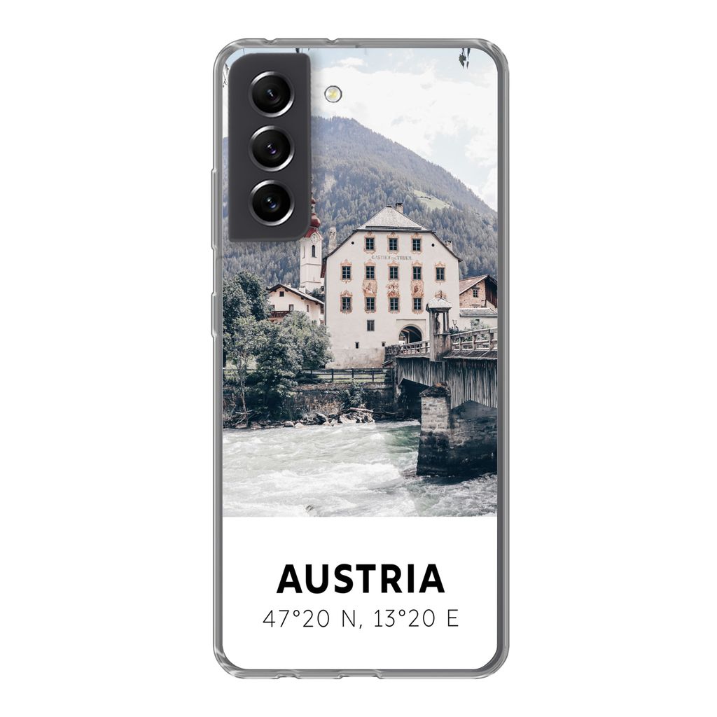 MuchoWow Handyhülle Schutzhülle Hülle für Samsung Galaxy S21 FE Österreich - Wasser - Alpen Silikon Softcase Handy Hülle - Mobiltelefonhülle