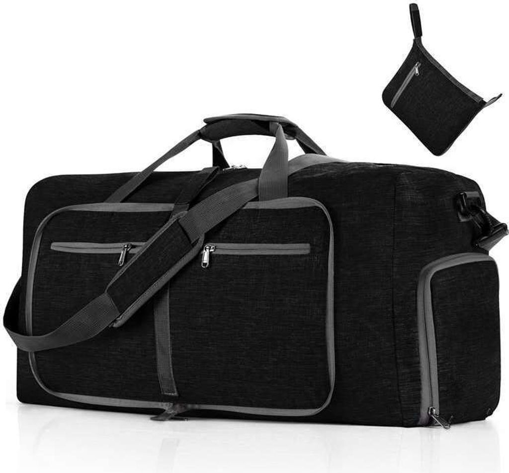 Zusammenklappbare Hand-Reisetasche, Uni Sporttasche Fitness-Reisetasche, 65L Großer Kapazität Reisetaschen, Farbe: Schwarz