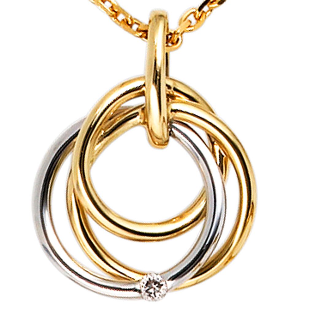 Anhänger 3 Ringe mit Diamant Brillant 585 Gold Gelbgold Weißgold