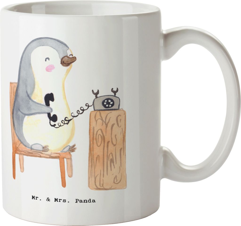 Mr. & Mrs. Panda Tasse Sekretär Herz - Weiß - Geschenk, Kaffeebecher, Kaffeepott, Kaffeetasse, Pott, Becher, Keramiktasse