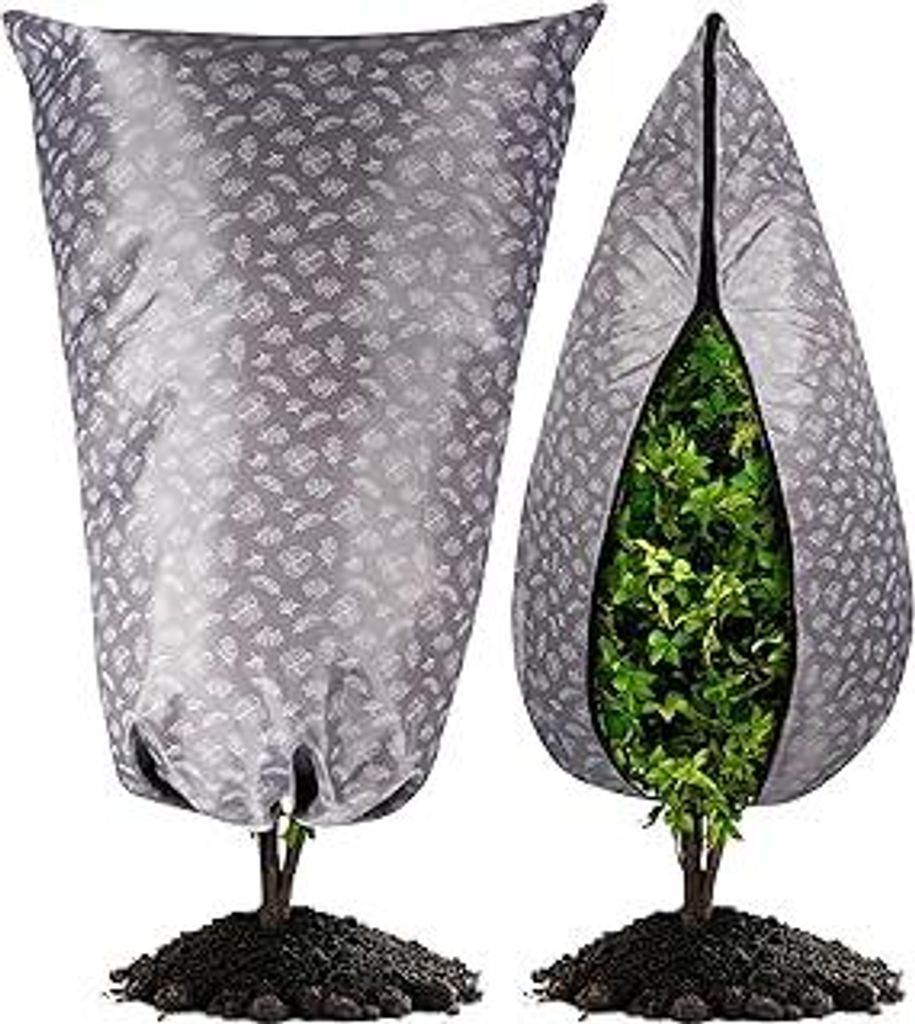 DOUBFIVSY 2 Stück Winterschutz für Pflanzen Kübelpflanzen, 120X80cm Pflanzenschutz Winter Draußen mit Reißverschluss und Kordelzug, 3-lagig Wi...