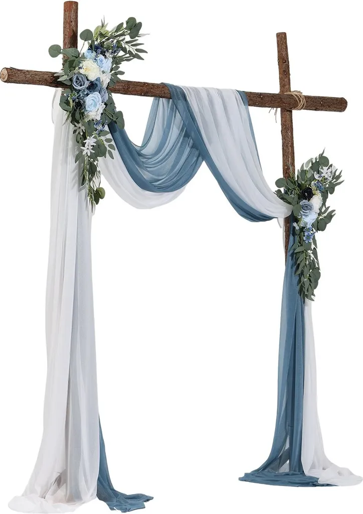 Set de 2 Fleurs Artificielles et 2 Rideaux Bleus pour Arche de Mariage - 10