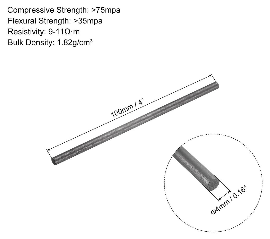 100x4mm Graphitstab Graphitrohr Rš¹hrstab Zylinderstab Kohlestab Schwarz fš¹r Schmelzen Gie?en Elektroden Tiegel Pack von 10