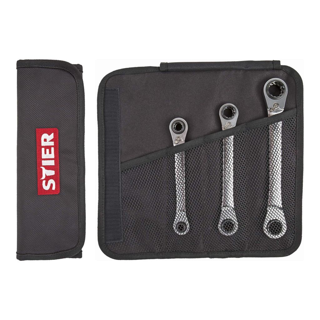 STIER Doppel Ring Ratschen Schlüssel Satz, 3-teilig, SW 9 | 10 | 13 | 14 | 17 | 18 mm, Kraft Spezial 4-in-1, 8-18mm aus Chrom-Vanadium-Stahl in Ro...