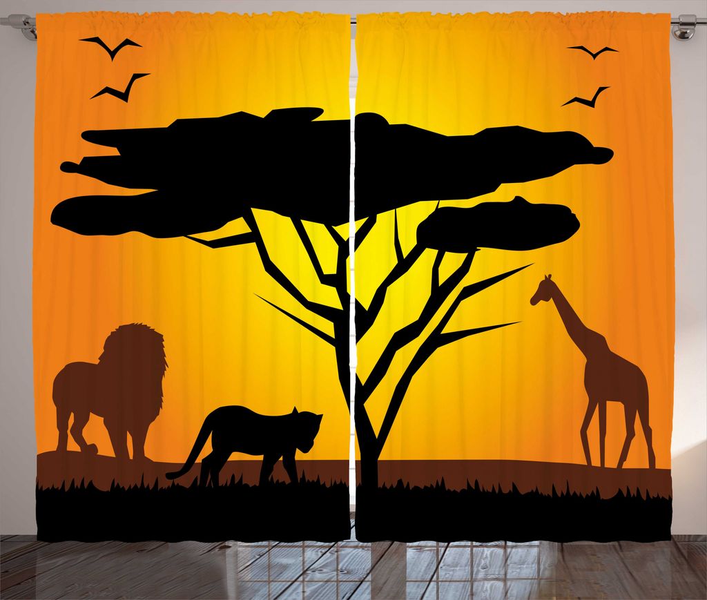 ABAKUHAUS Giraffe Rustikaler Gardine, Afrikanische Wüsten-Löwe-Tiger, Wohnzimmer Universalband Gardinen mit Schlaufen und Haken, 280 x 225 cm, Ma...