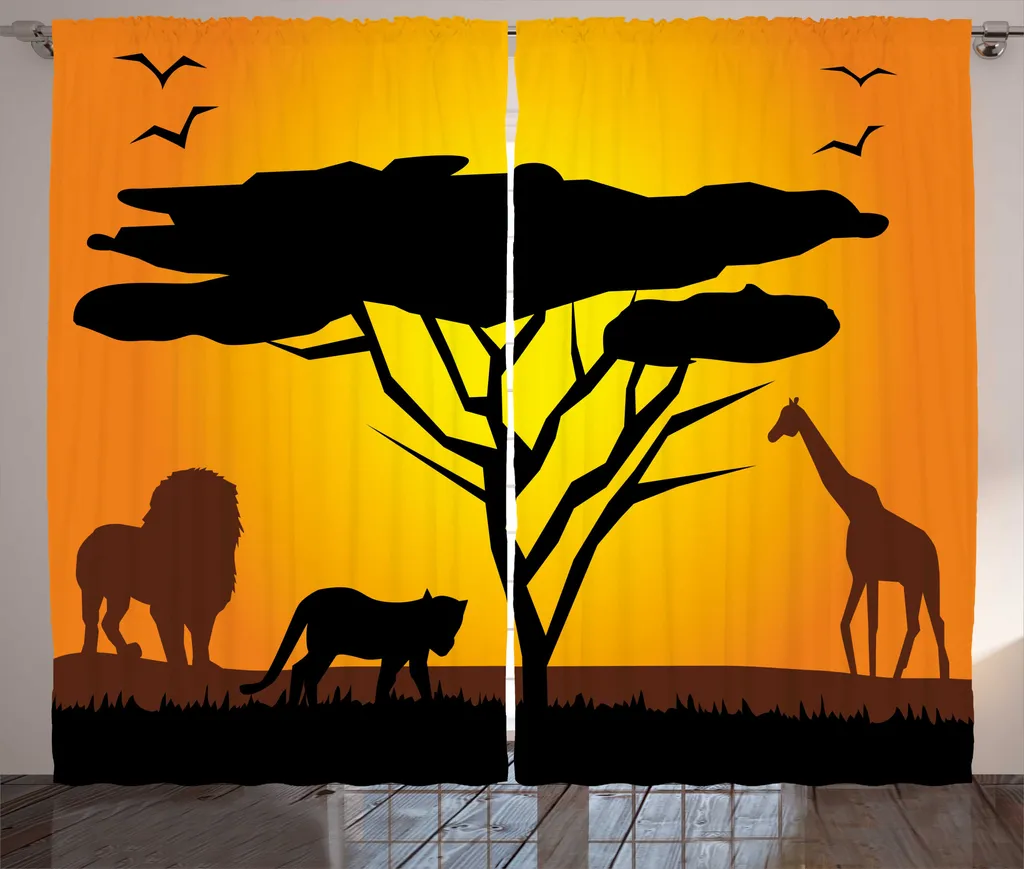 Rideau de salon animaux d'Afrique 280x225cm avec crochets et boucles